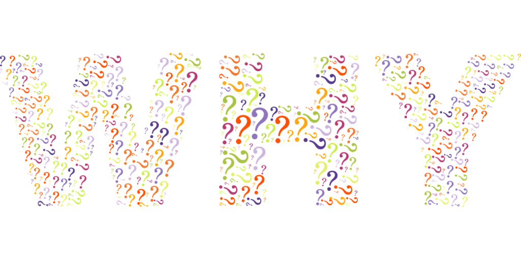 Colorful question marks are formed into clusters that form the word "WHY"