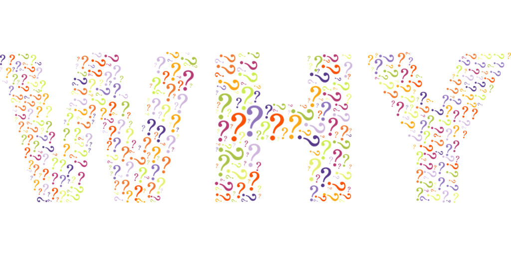 Colorful question marks are formed into clusters that form the word "WHY"